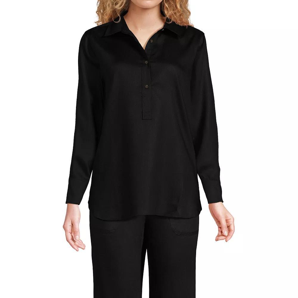 Women's Lands' End Button Front Popover Shirt, Size: Medium, Washed Green Product Image