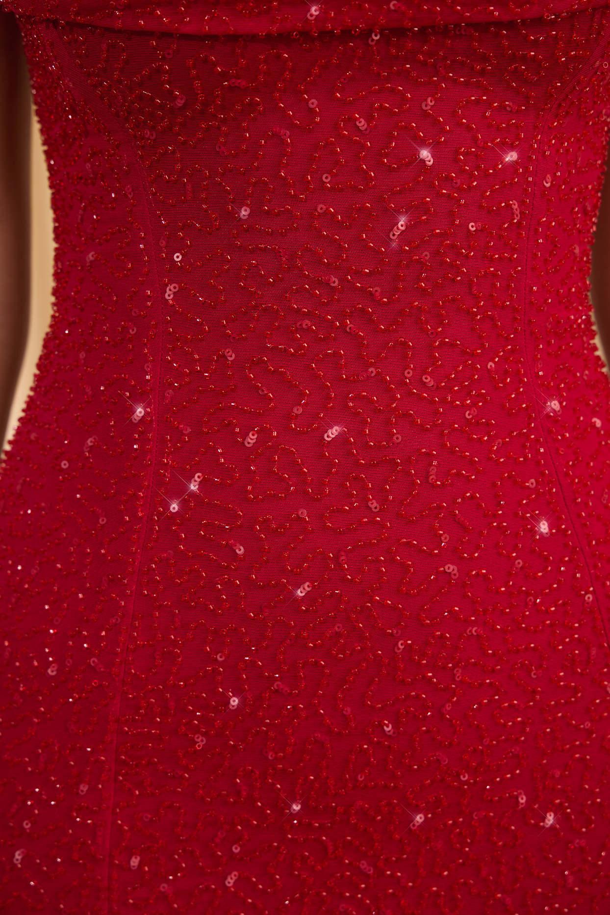 Embellished Strapless Cowl-Neck Mini Dress in True Red Product Image