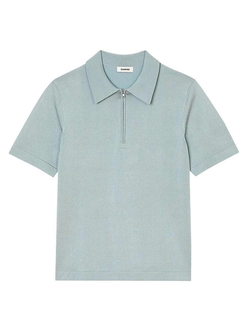 Mens Knitted Polo Shirt with Zip Collar Product Image