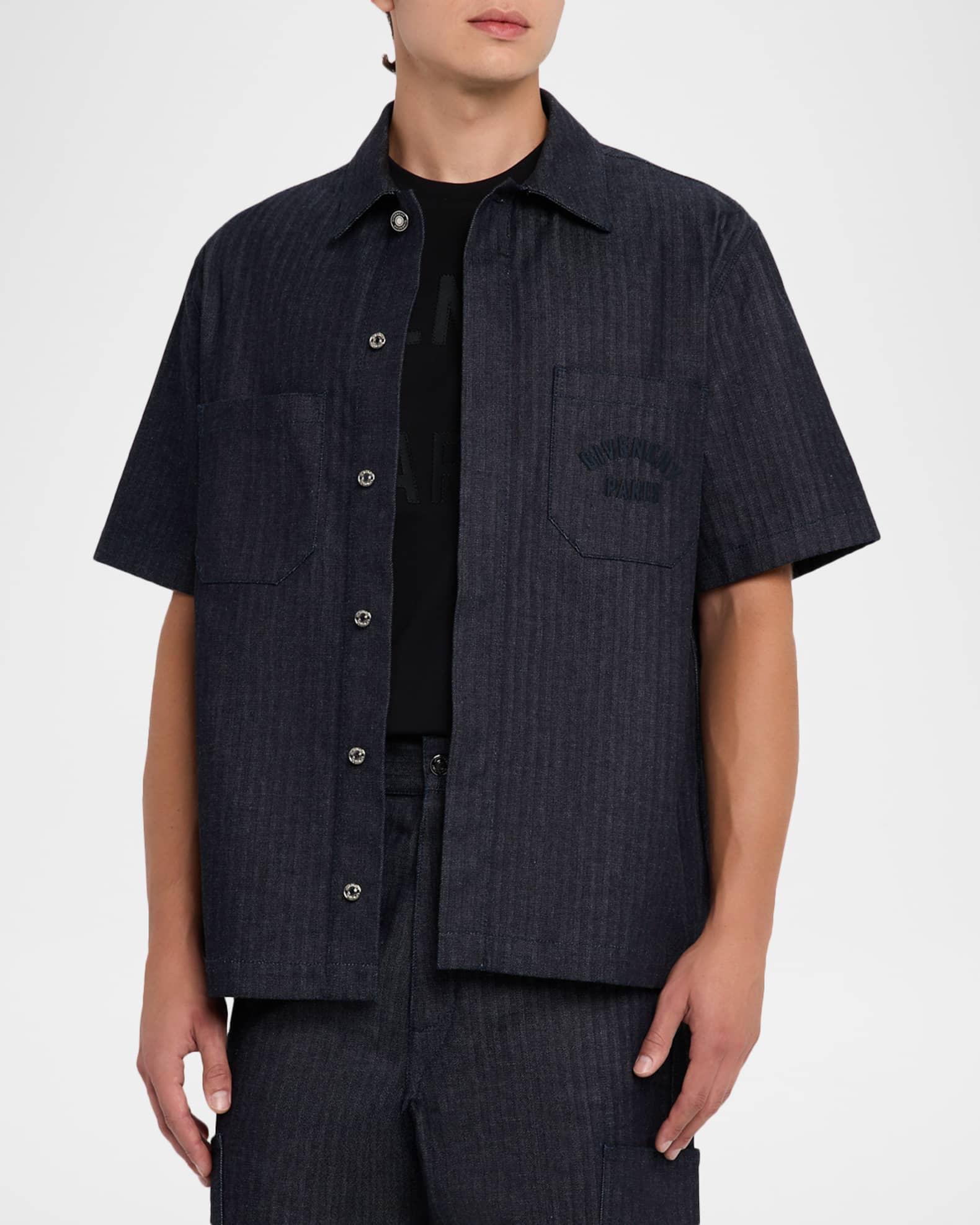 Men's Denim Herringbone Short-Sleeve Shirt Product Image