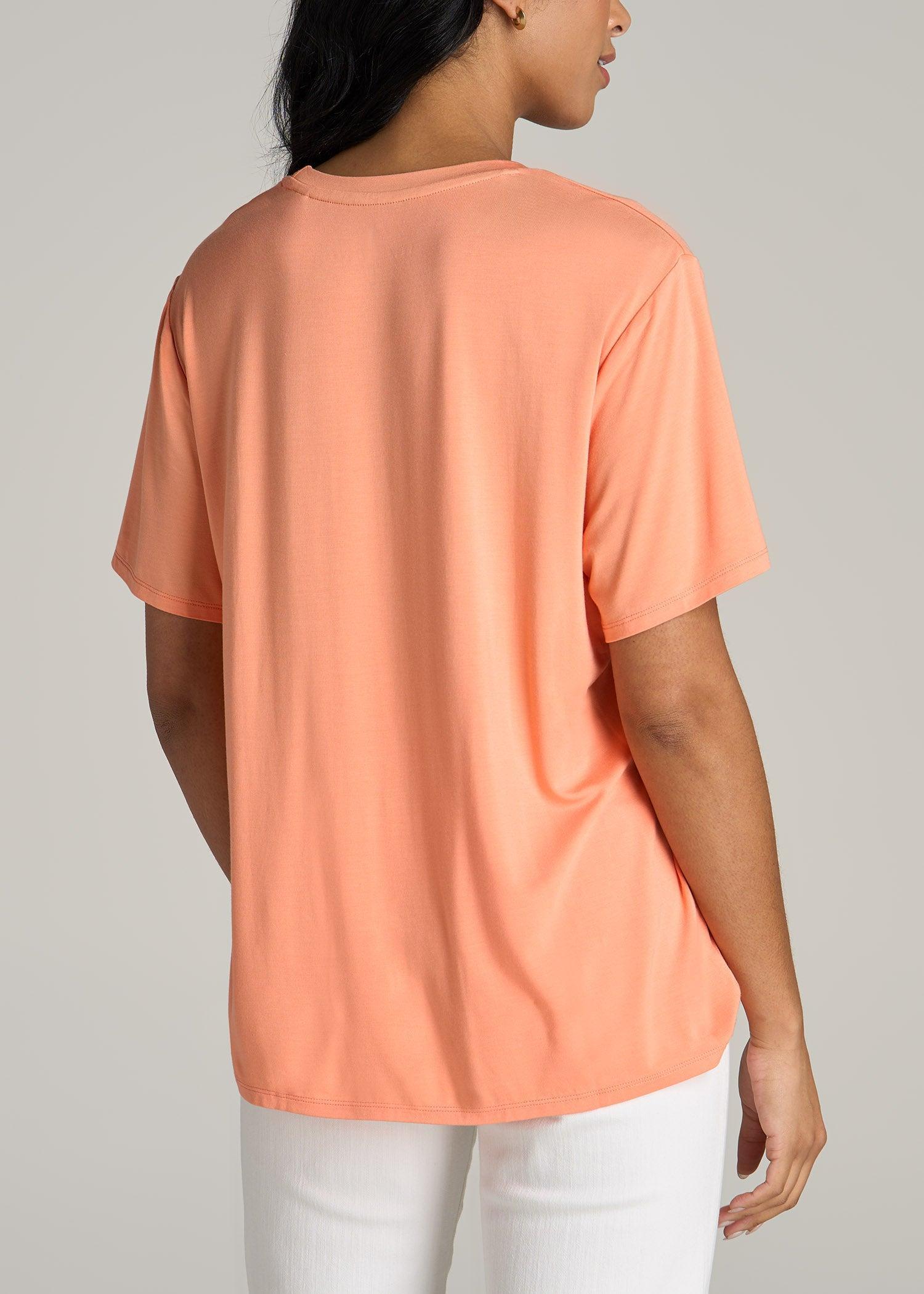 Short-Sleeve Oversized Crewneck Pocket T-Shirt for Tall Women in Apricot Crush Product Image