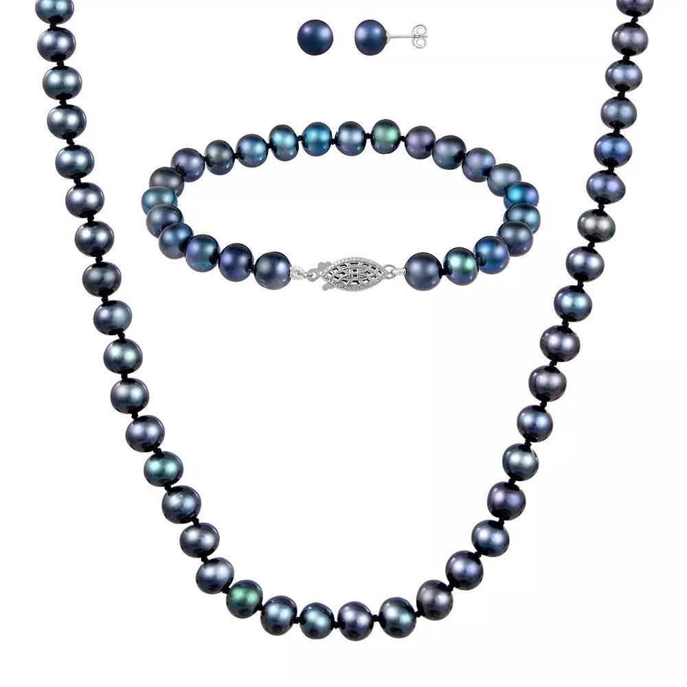 Black Freshwater Pearl 3-Piece Set, Women's, Size: 18", Sterling Product Image