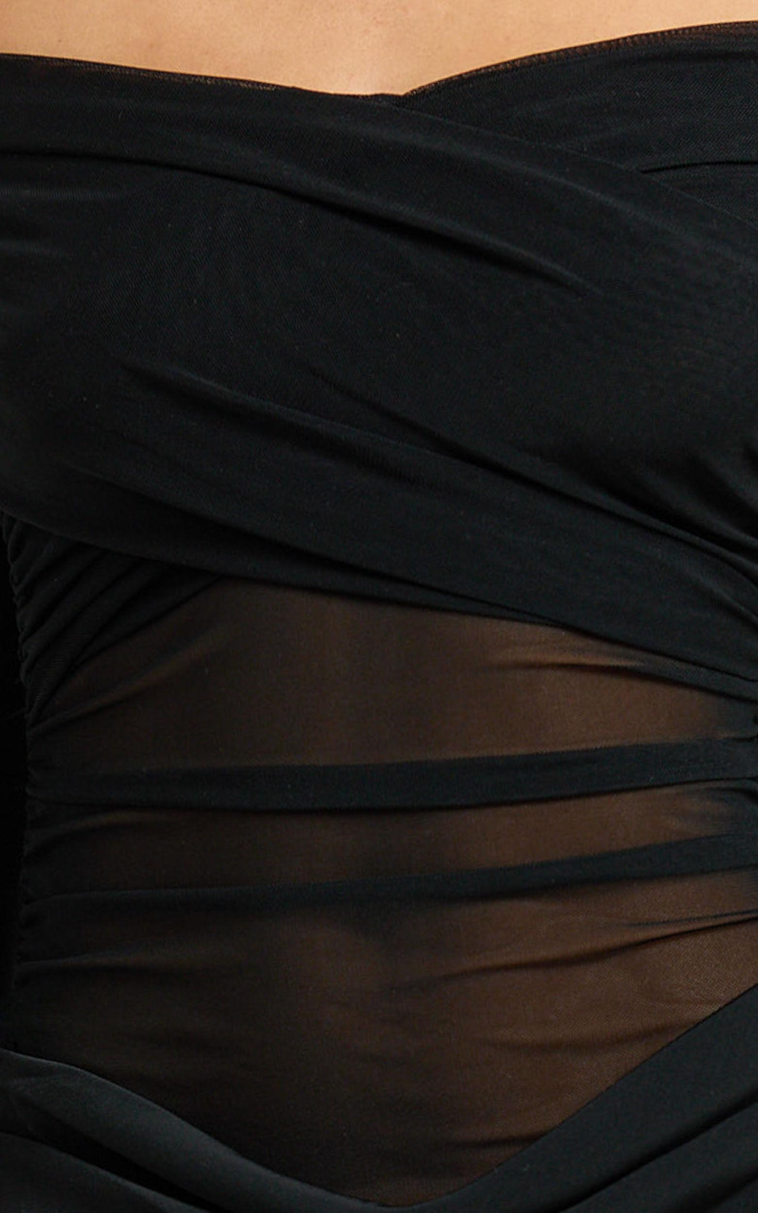 Jade Mini Dress - Long Sleeve Off Shoulder Draped Bias Cut Dress in Black Product Image