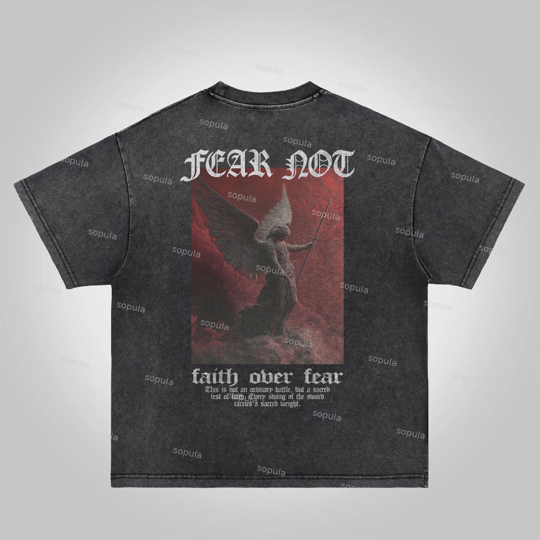 Sopula Fear Not-faith Over Fear Print Graphic Acid Washed T-shirt Product Image