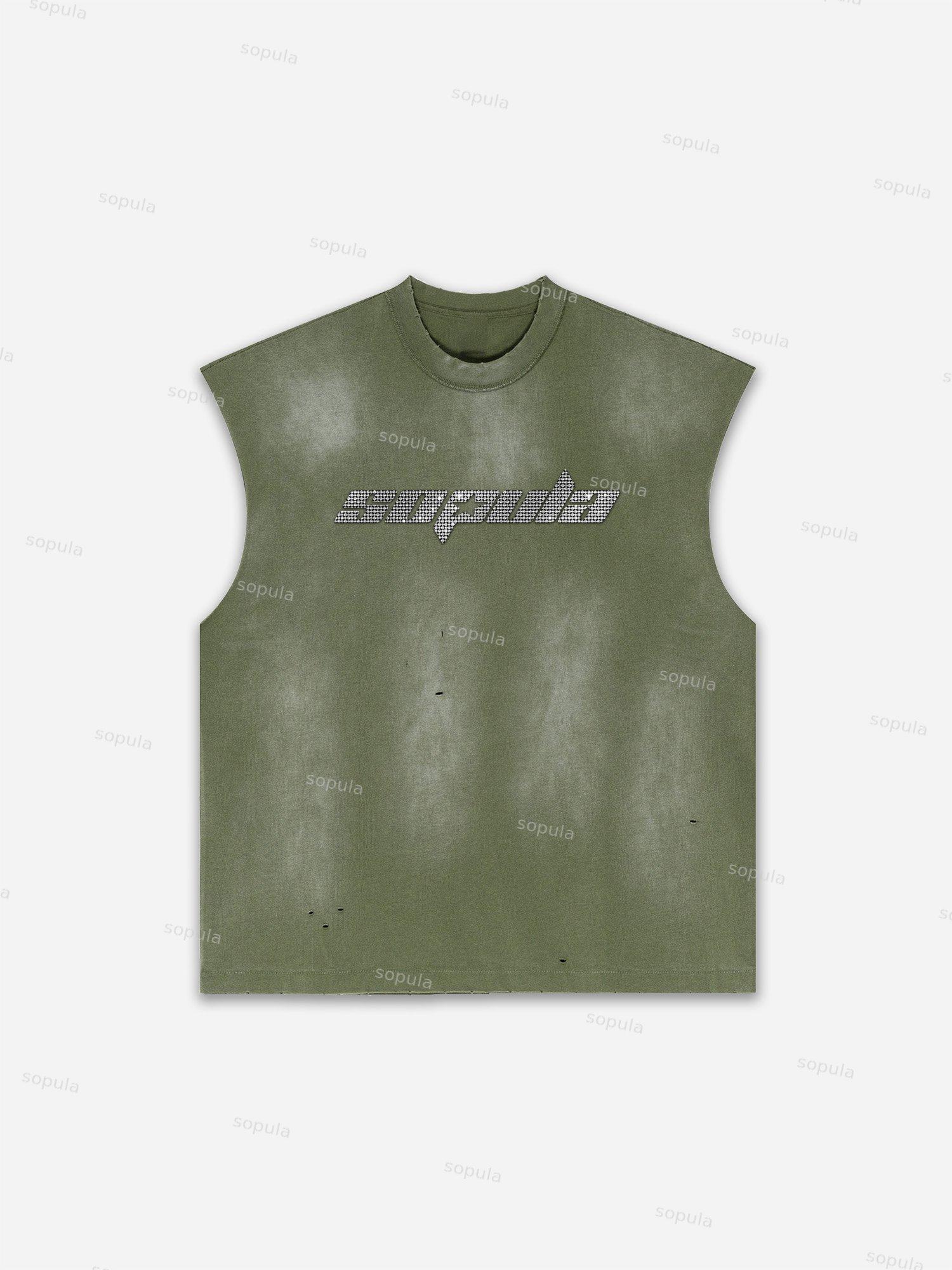 Sopula Faux Stamped Slogan Graphic Distressed Tank Top Product Image