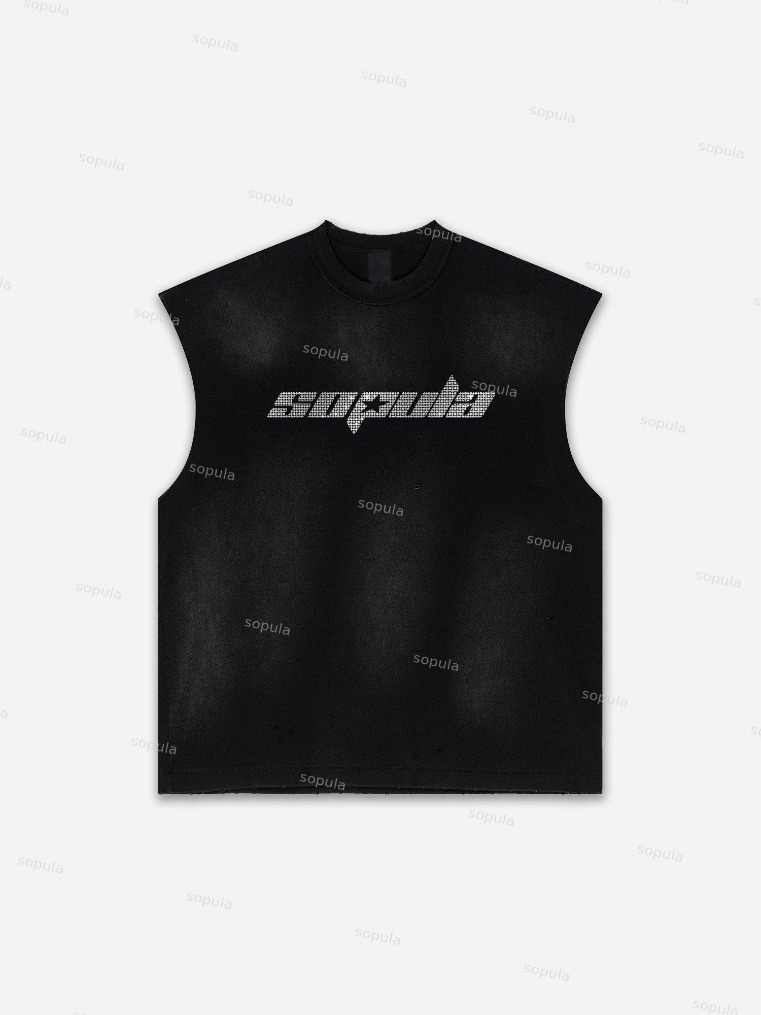 Sopula Faux Stamped Slogan Graphic Distressed Tank Top Product Image