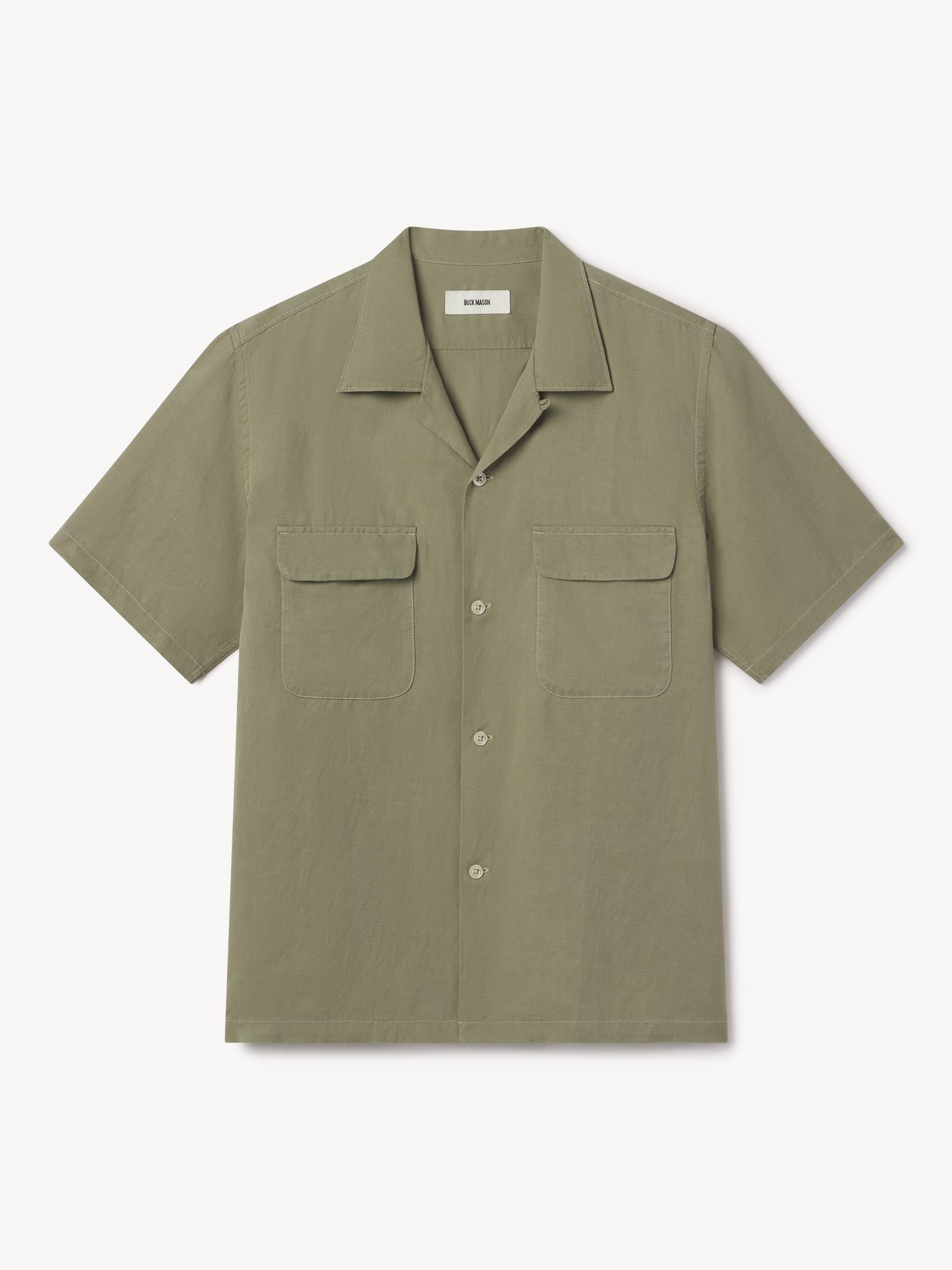 Aloe Green Draped Linen Deuce Coupe Camp Shirt Product Image