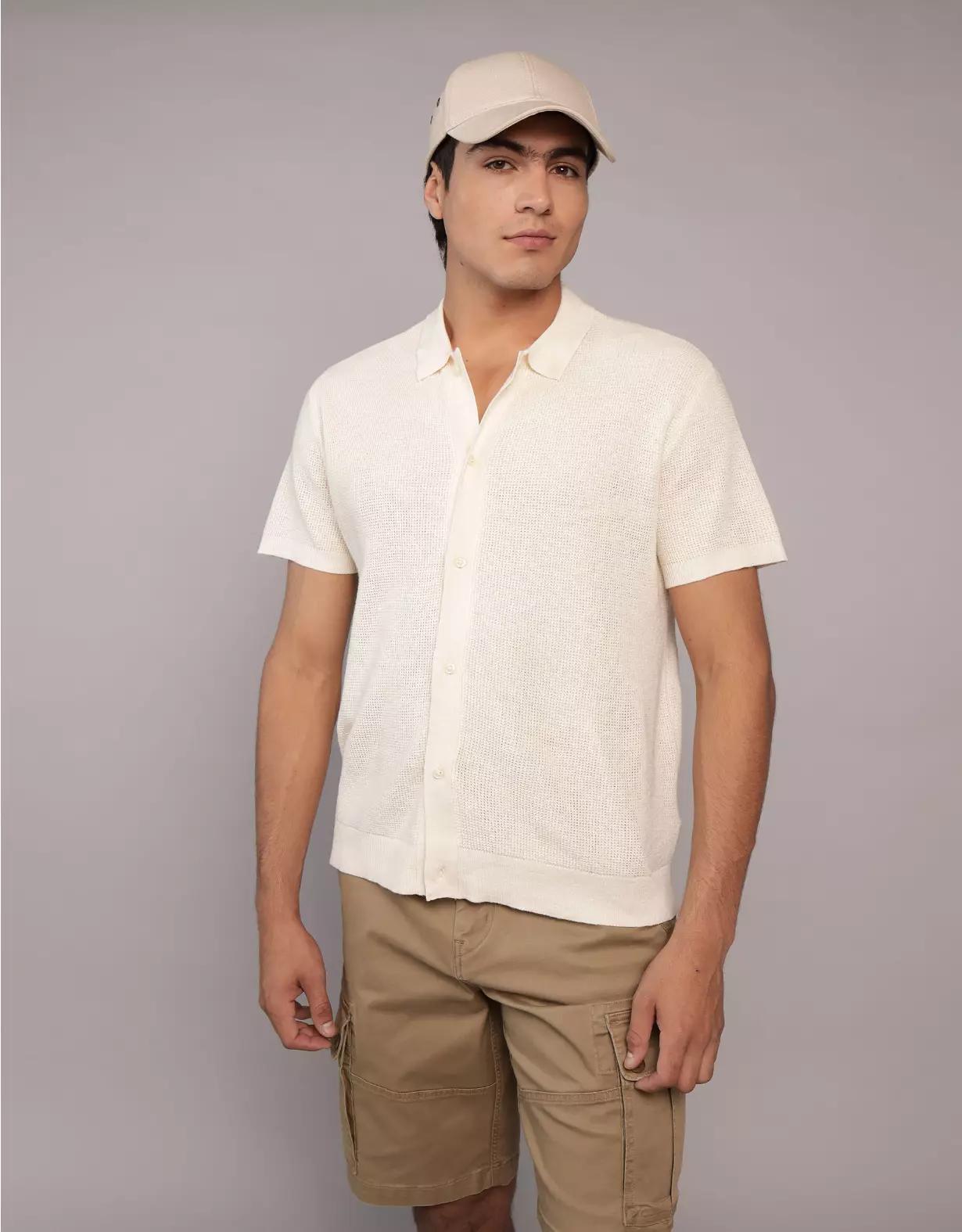 AE Waffle Button-Up Polo Shirt Product Image