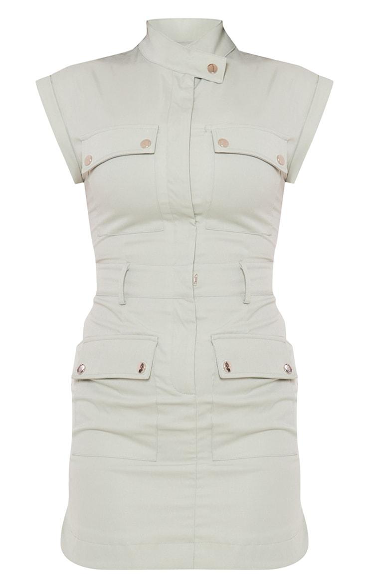 Sage Green Cargo Sleeveless Pocket Detail Bodycon Dress Product Image