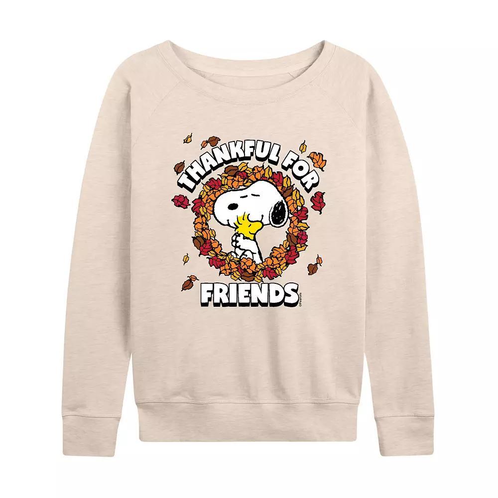 Womens Peanuts Snoopy & Woodstock Thankful For Friends French Terry Long Sleeve Tee Product Image