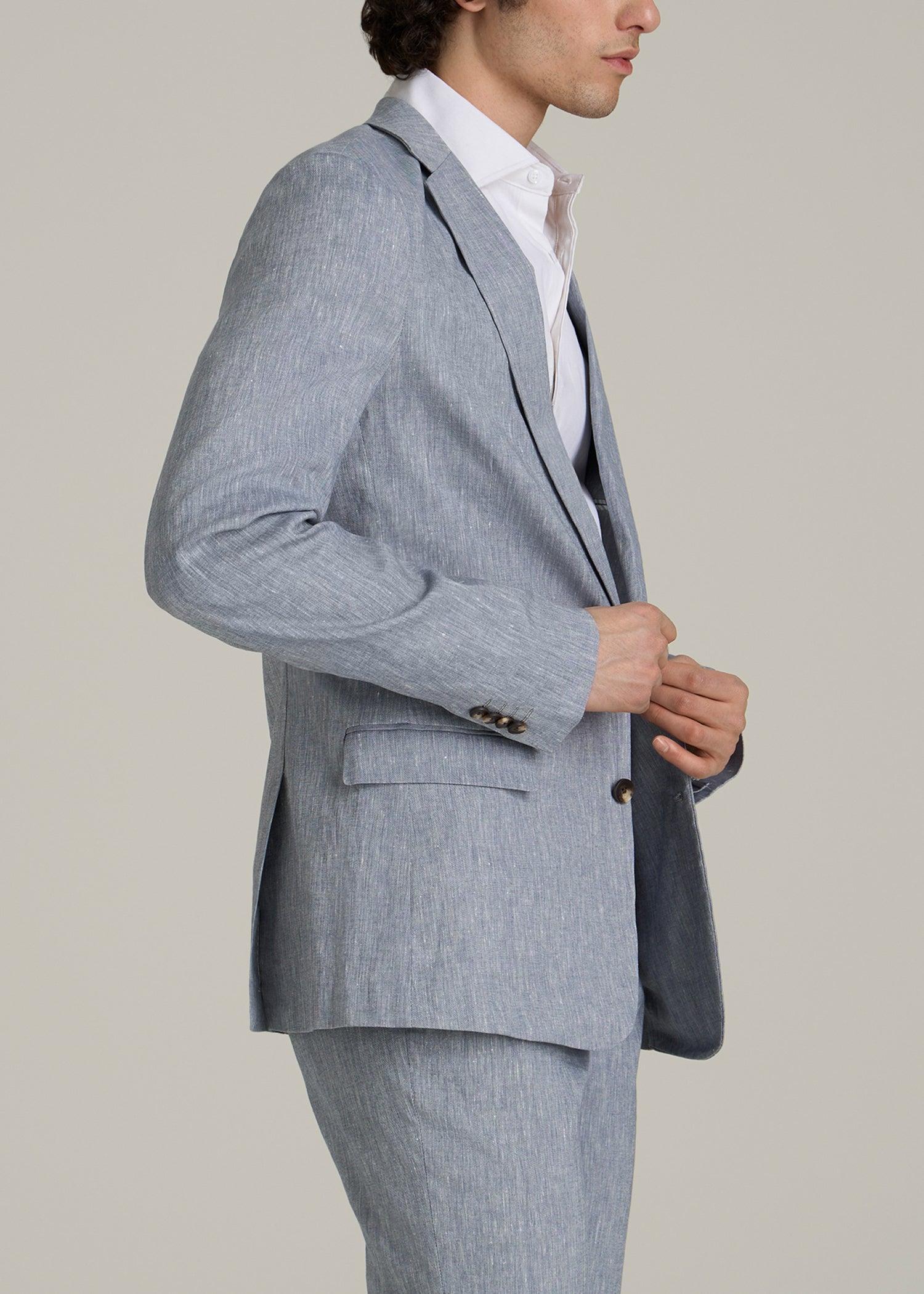 Stretch Linen Blazer for Tall Men in Navy Linen Product Image