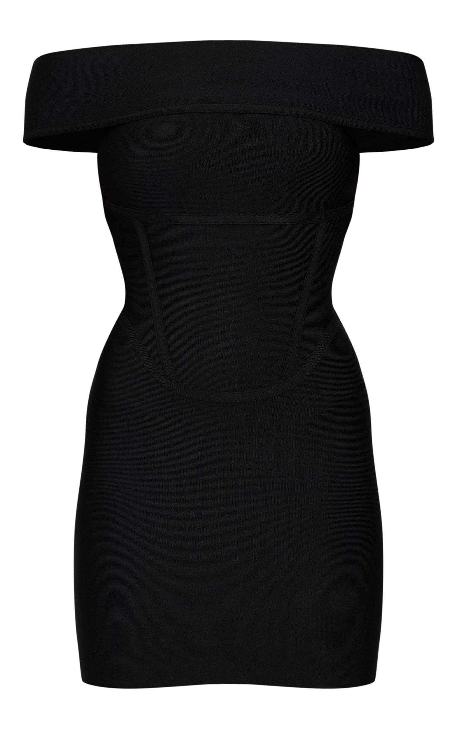 Black Bandage Corset Detail Off The Shoulder Mini Dress Product Image