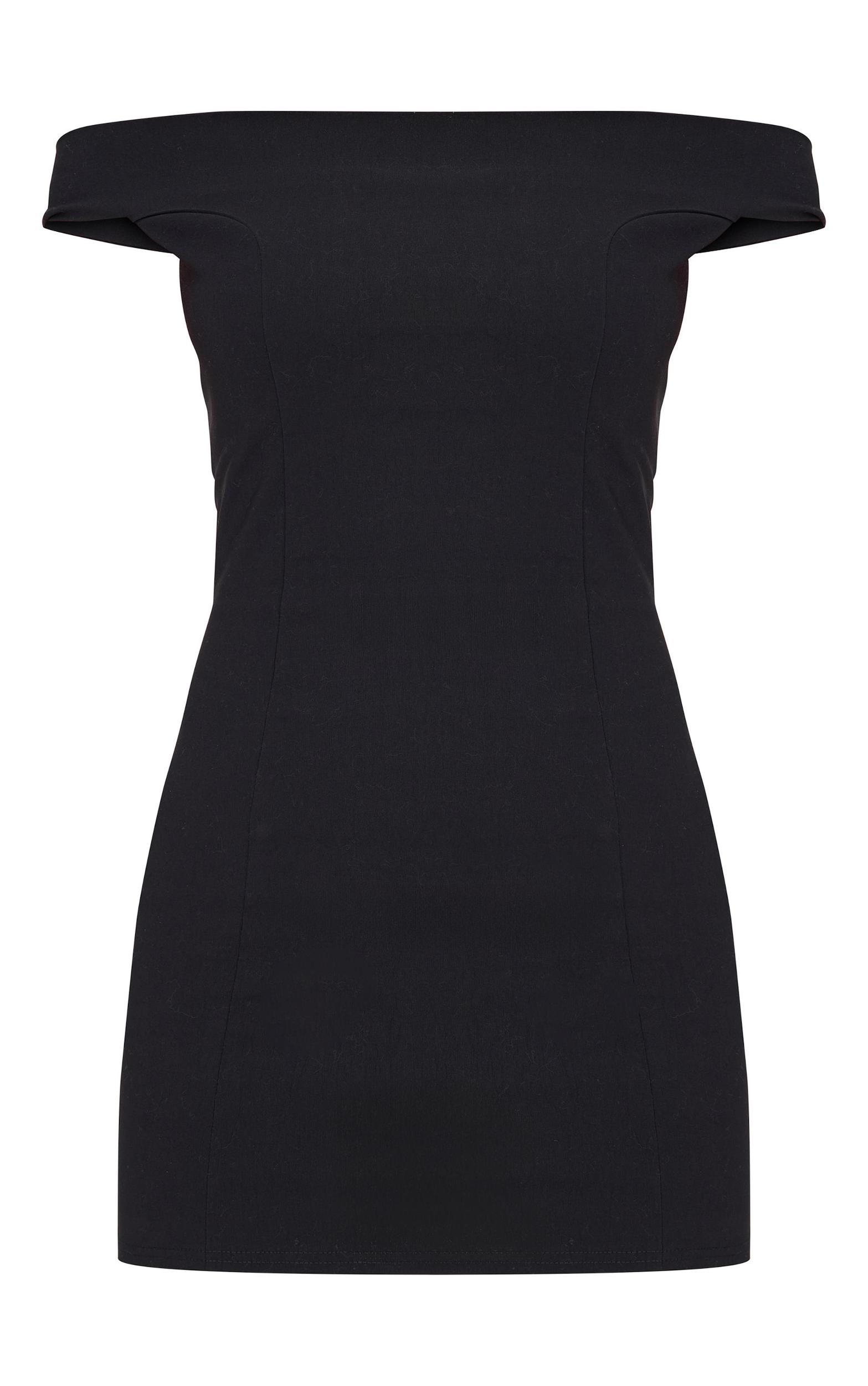  Black Stretch Woven Bardot Bodycon Dress Product Image