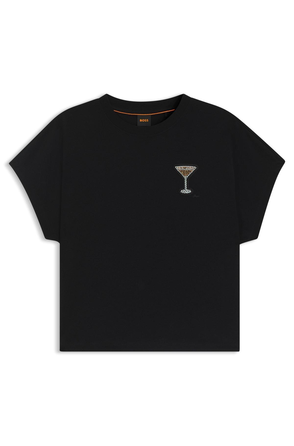 Oversize-fit cotton T-shirt with crystal artwork Product Image