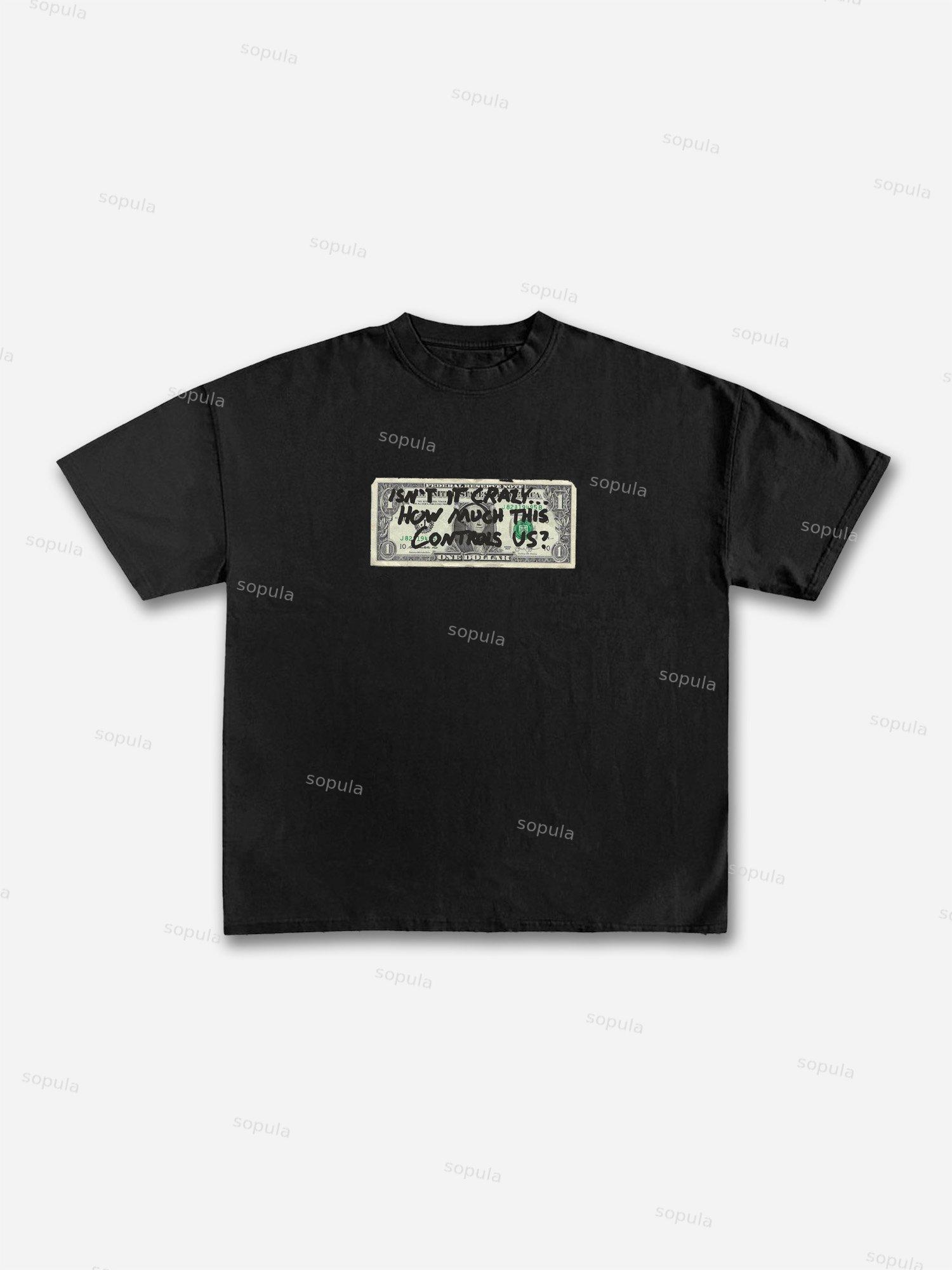 Funny Dollar Bill Graphic Print Cotton T-shirt Product Image