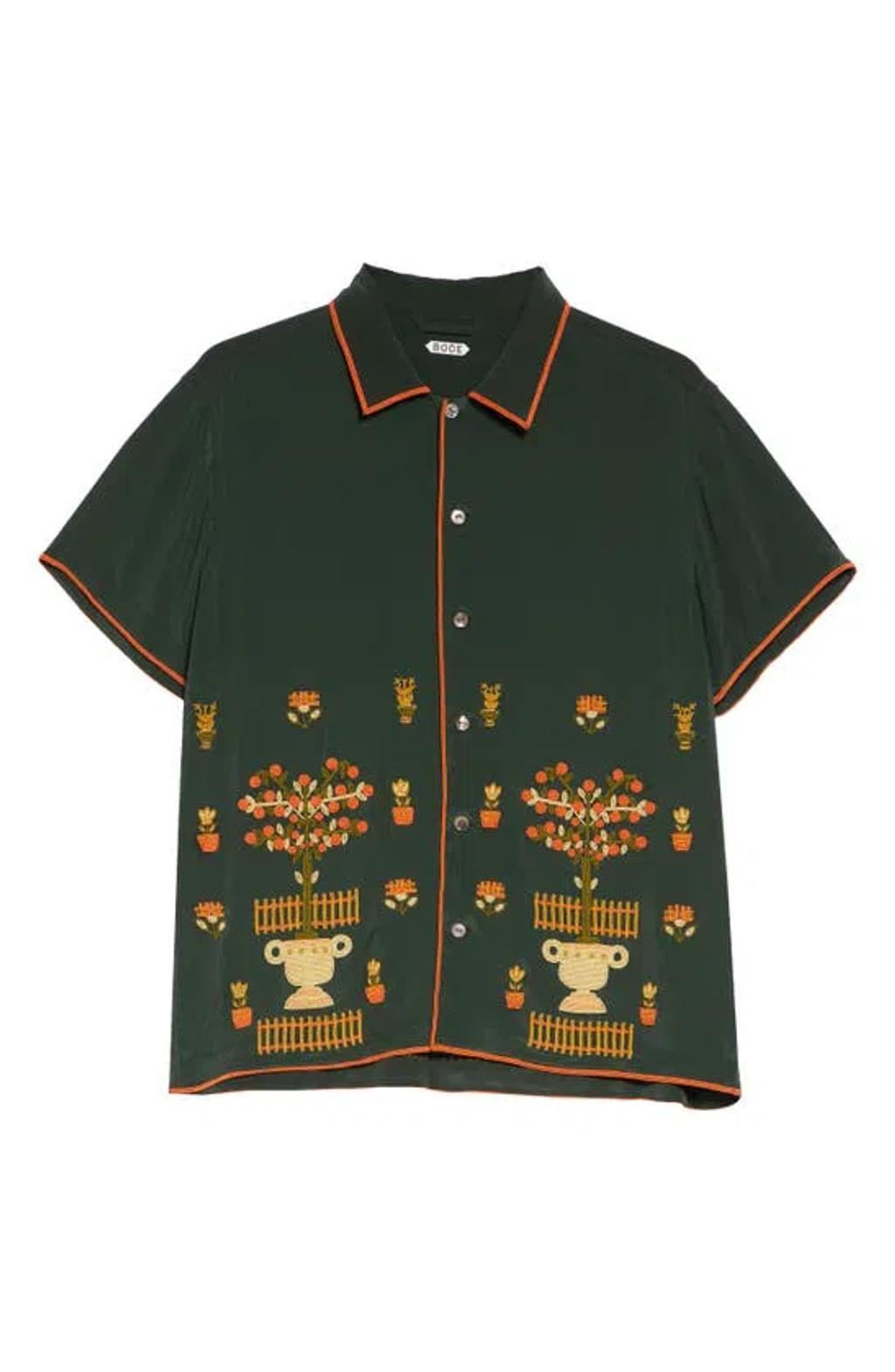 BODE Beaded Paddock Sampler Short Sleeve Silk Button-up Shirt In Green Product Image