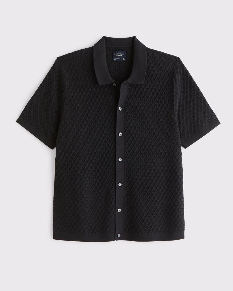Diamond Stitch Button-Through Sweater Polo Product Image