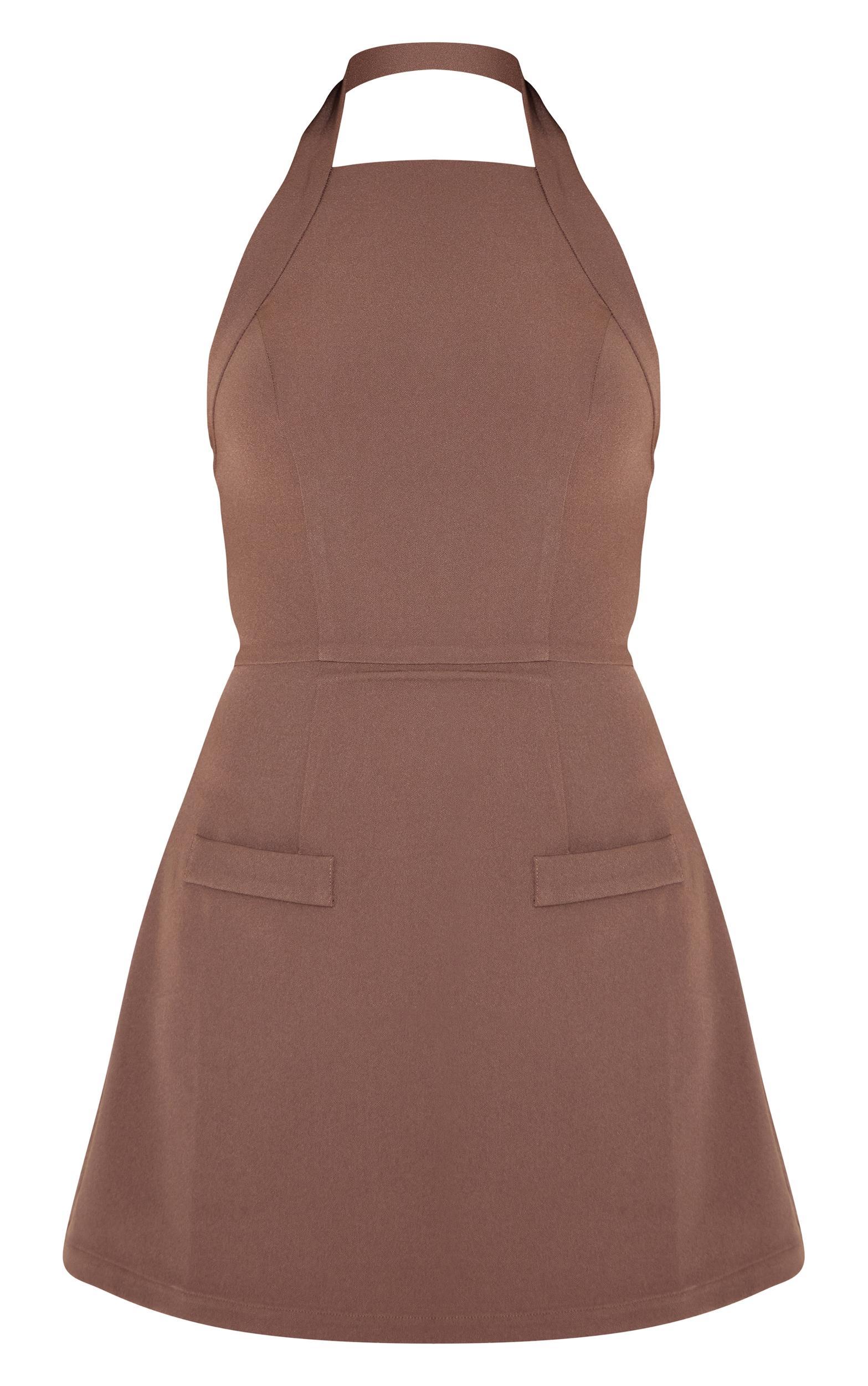 Chocolate Tailored Woven Halterneck A Line Dress Product Image
