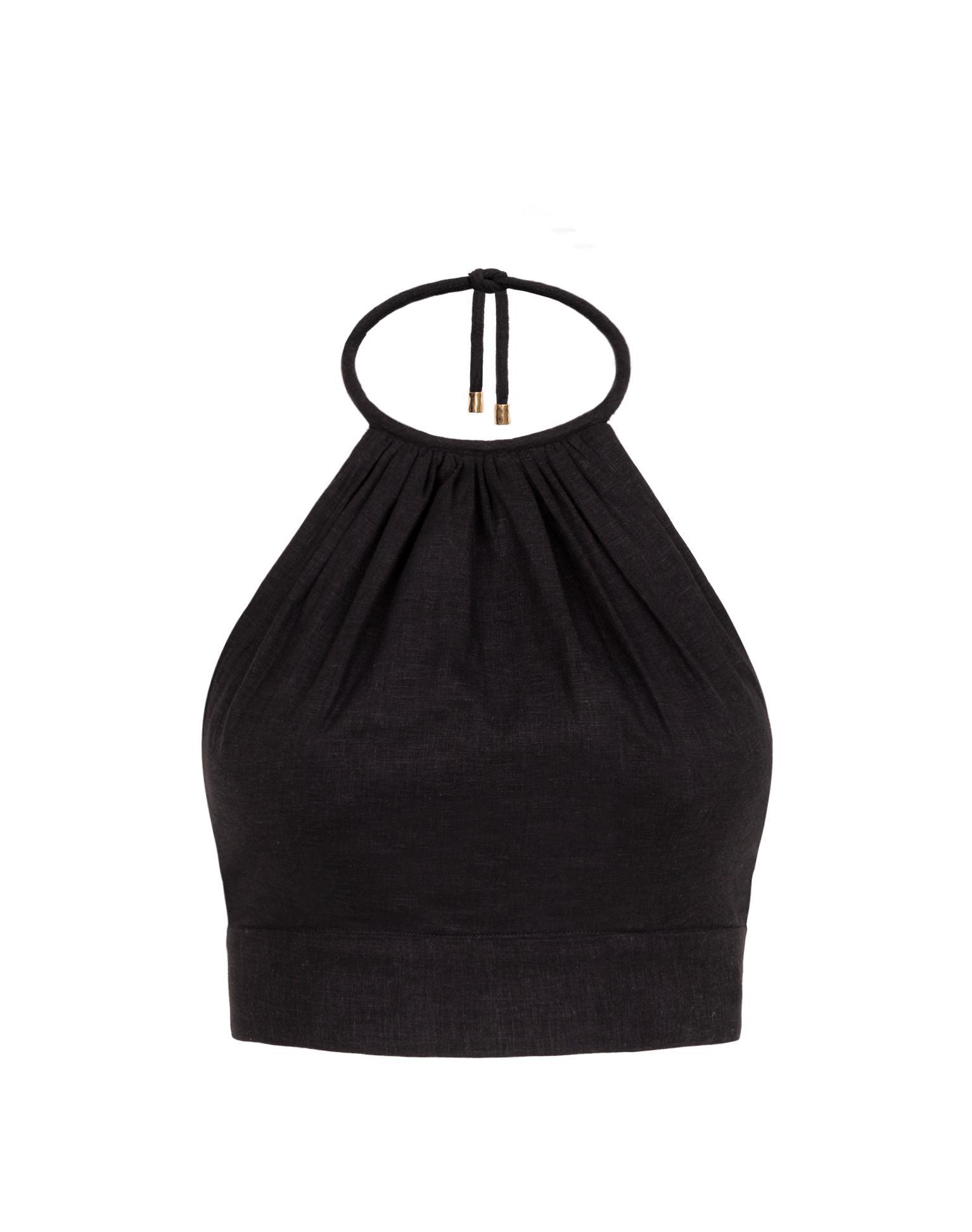 Ibiza High Neck Halter Top - Black Product Image