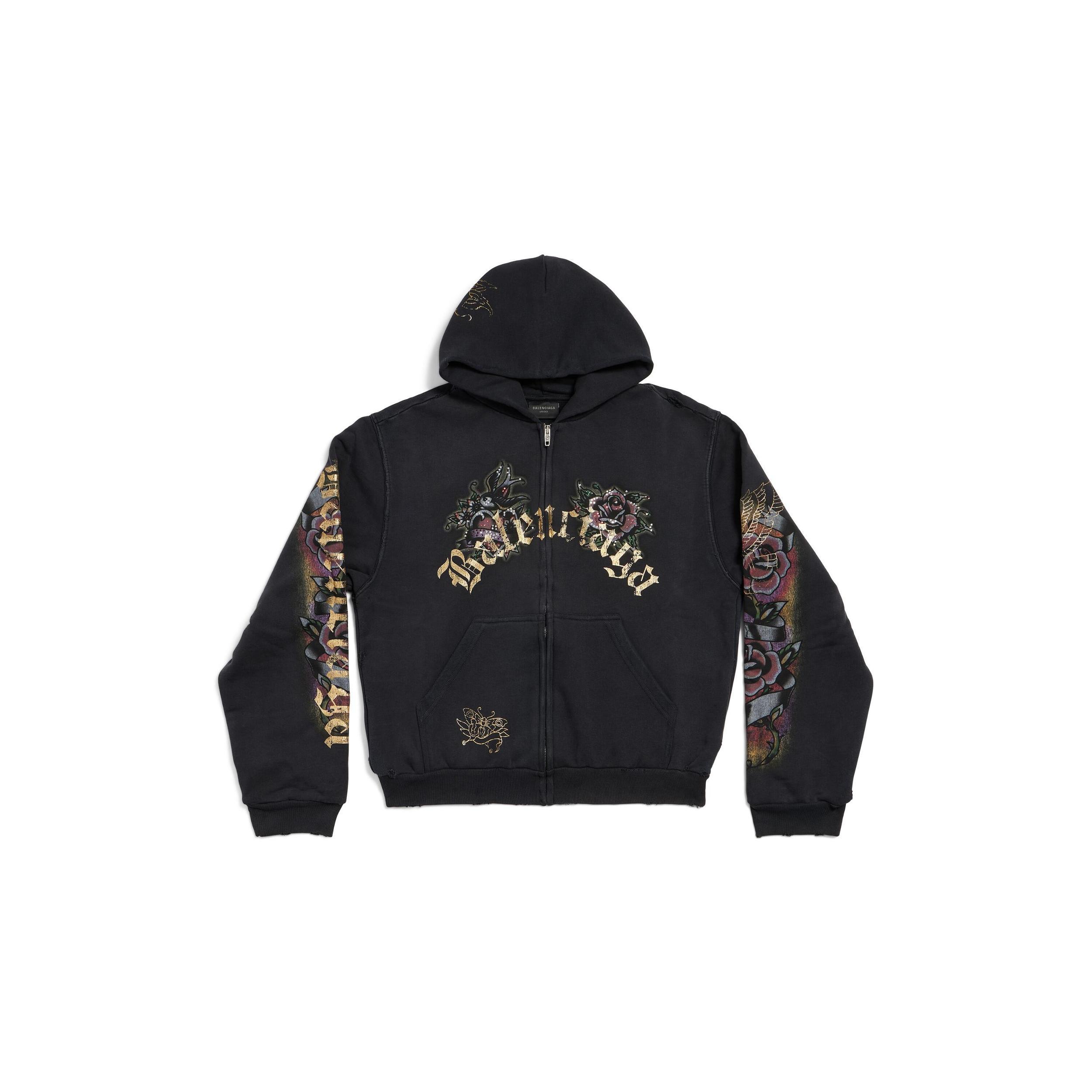 Women's Tacky Tattoo Zip-up Hoodie Small Fit in Black Faded Product Image