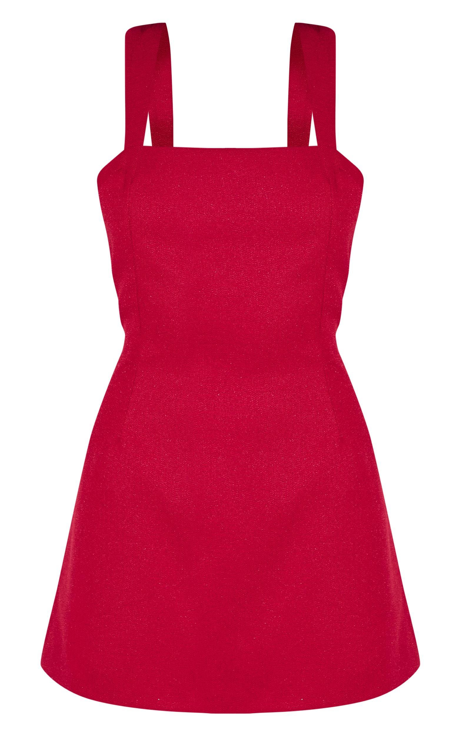 Red Twill Cut Out Bow Shift Dress Product Image