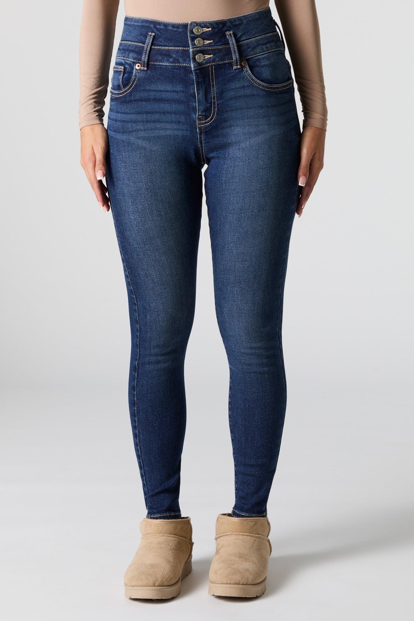 Dark Wash Stacked Waist Stretch Skinny Jean Female Product Image