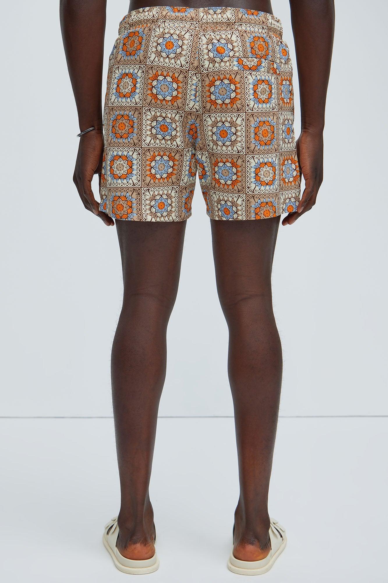 Indy Crochet Print Swim Mid Trunk - Natural/Combo Product Image