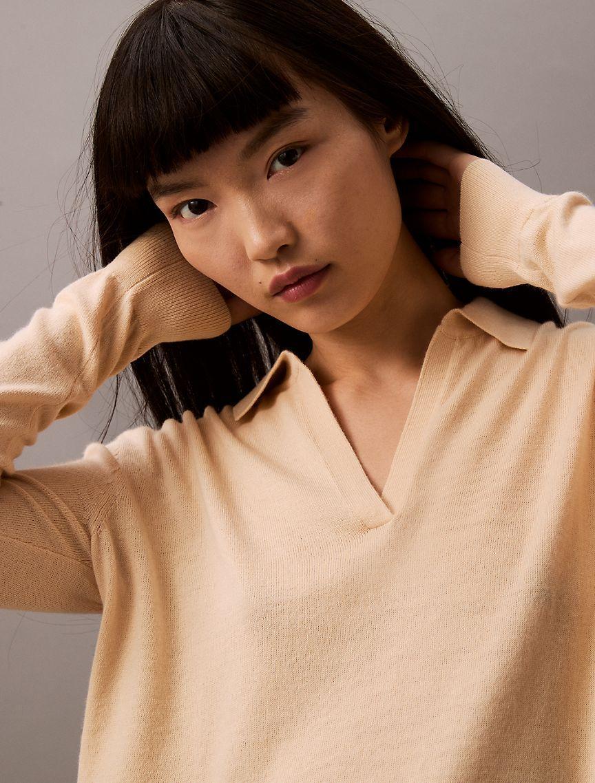 Calvin Klein Women's Extra Fine Merino Blend Polo Sweater - Neutral - S Product Image