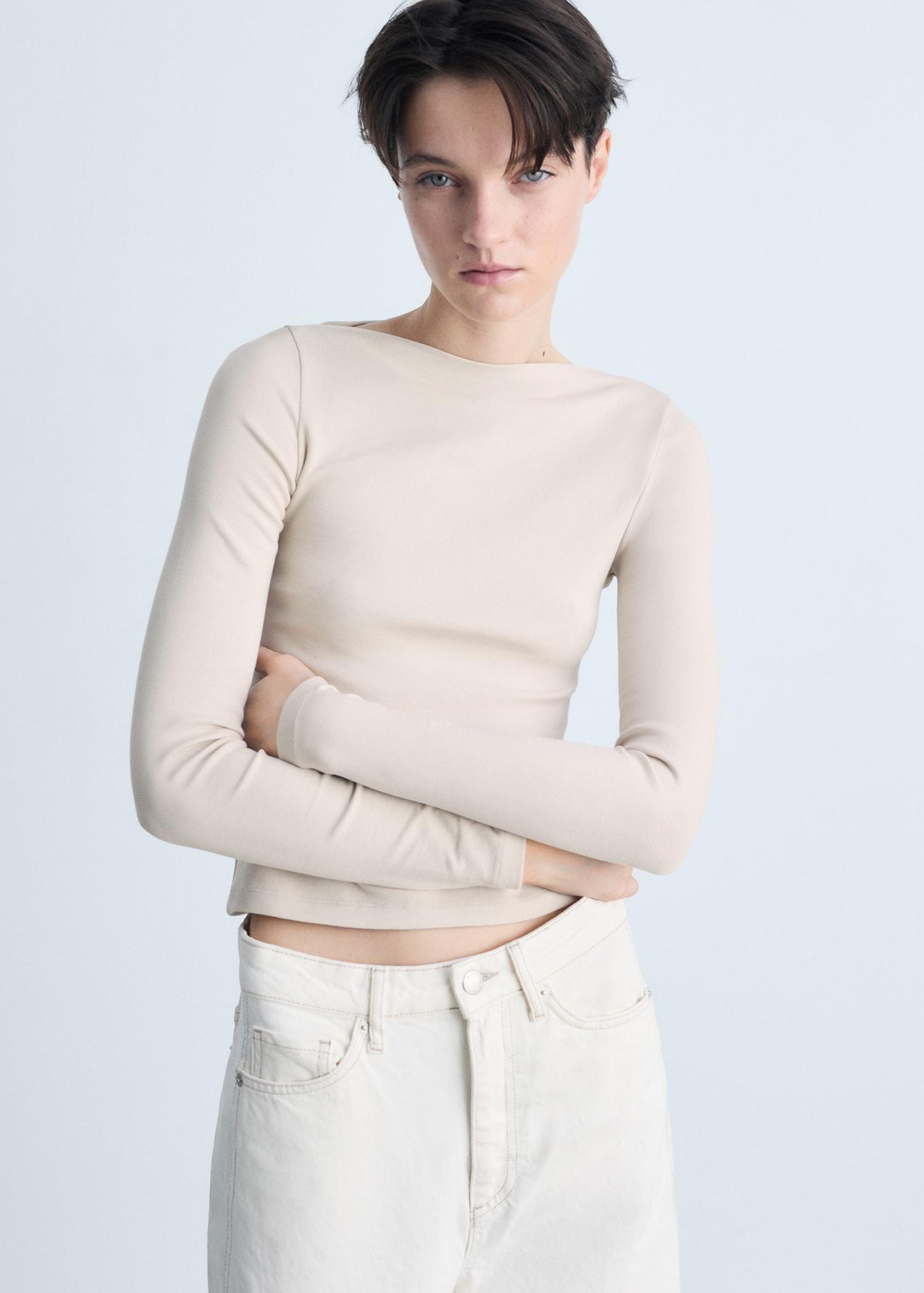 Cotton boat neck t-shirt - Women | MANGO USA Product Image