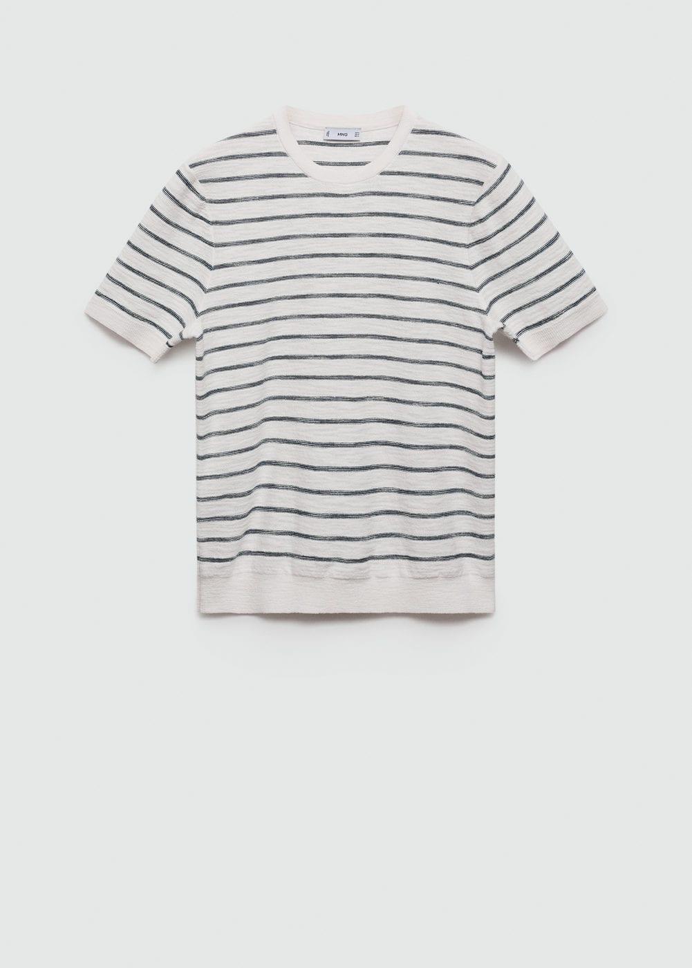 Striped knit cotton t-shirt - Men | MANGO USA Product Image