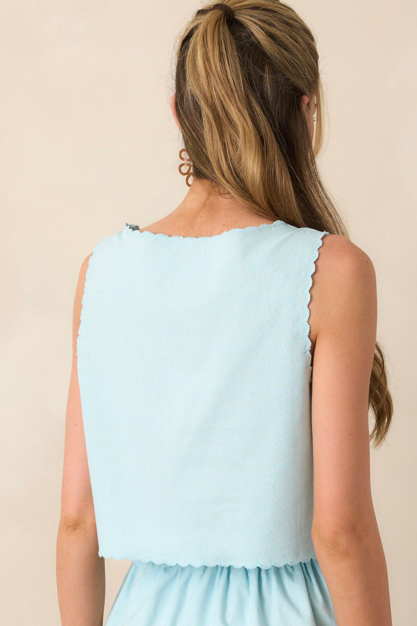 New Chapter Light Blue Embroidered Scallop Hem Top Product Image