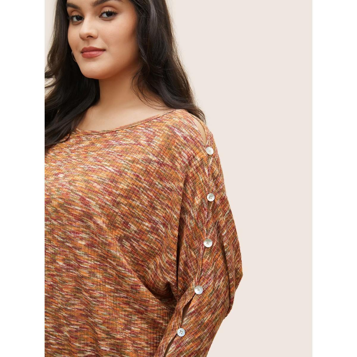 Plus Size Contrast Heather Texture Cut Out T-shirt Multicolor Women Casual Patchwork Plain Round Neck Everyday T-shirts BloomChic 30/6X Product Image