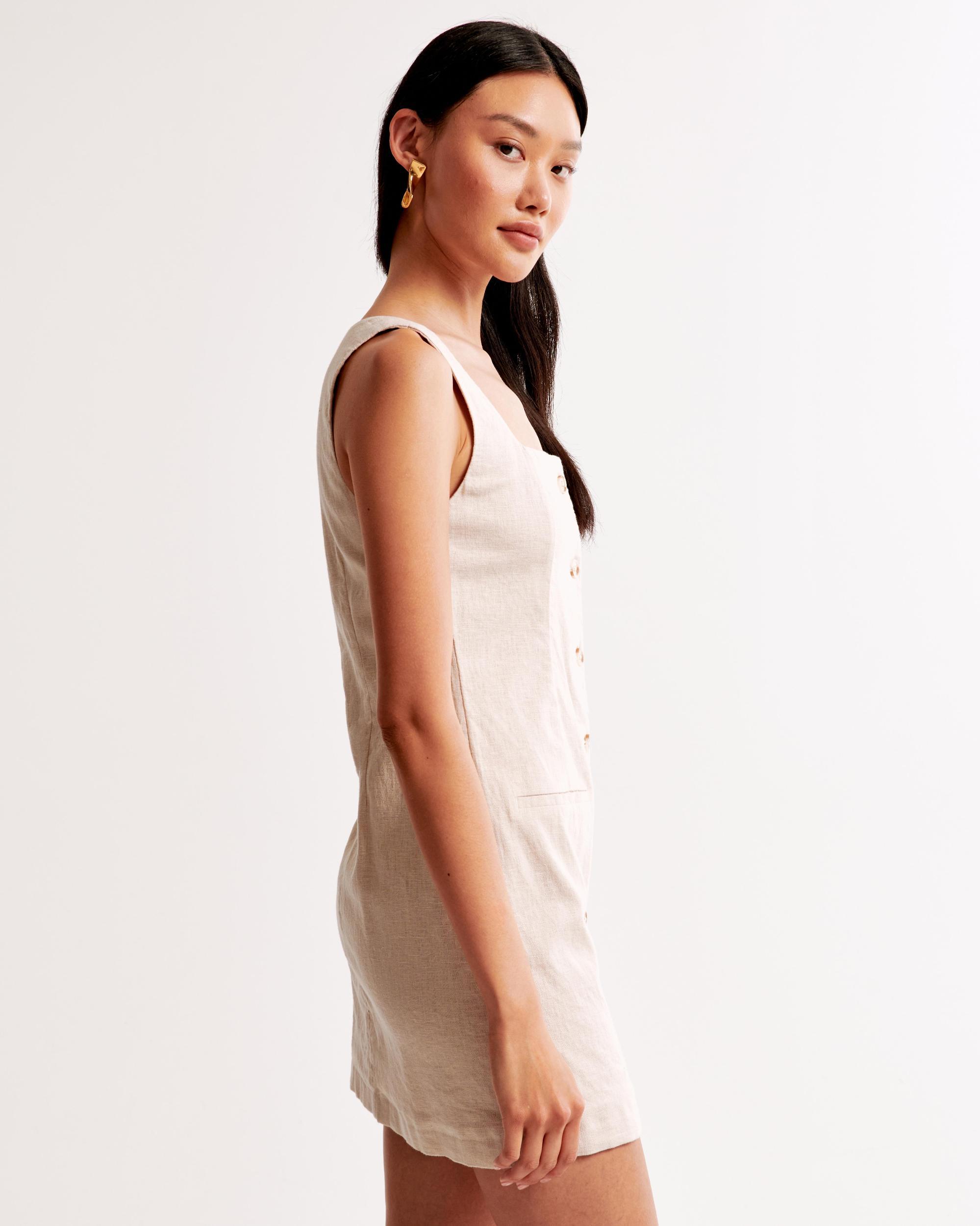 The A&F Mara Squareneck Linen-Blend Vest Mini Dress Product Image