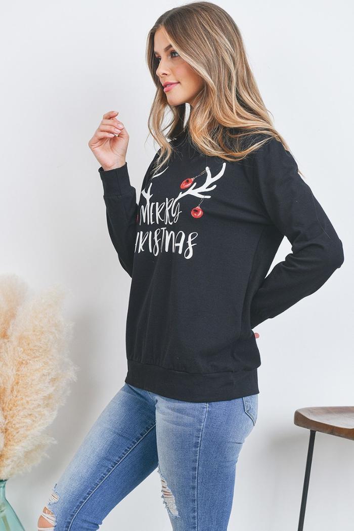 Long Sleeve Merry Christmas Print Pullover Product Image