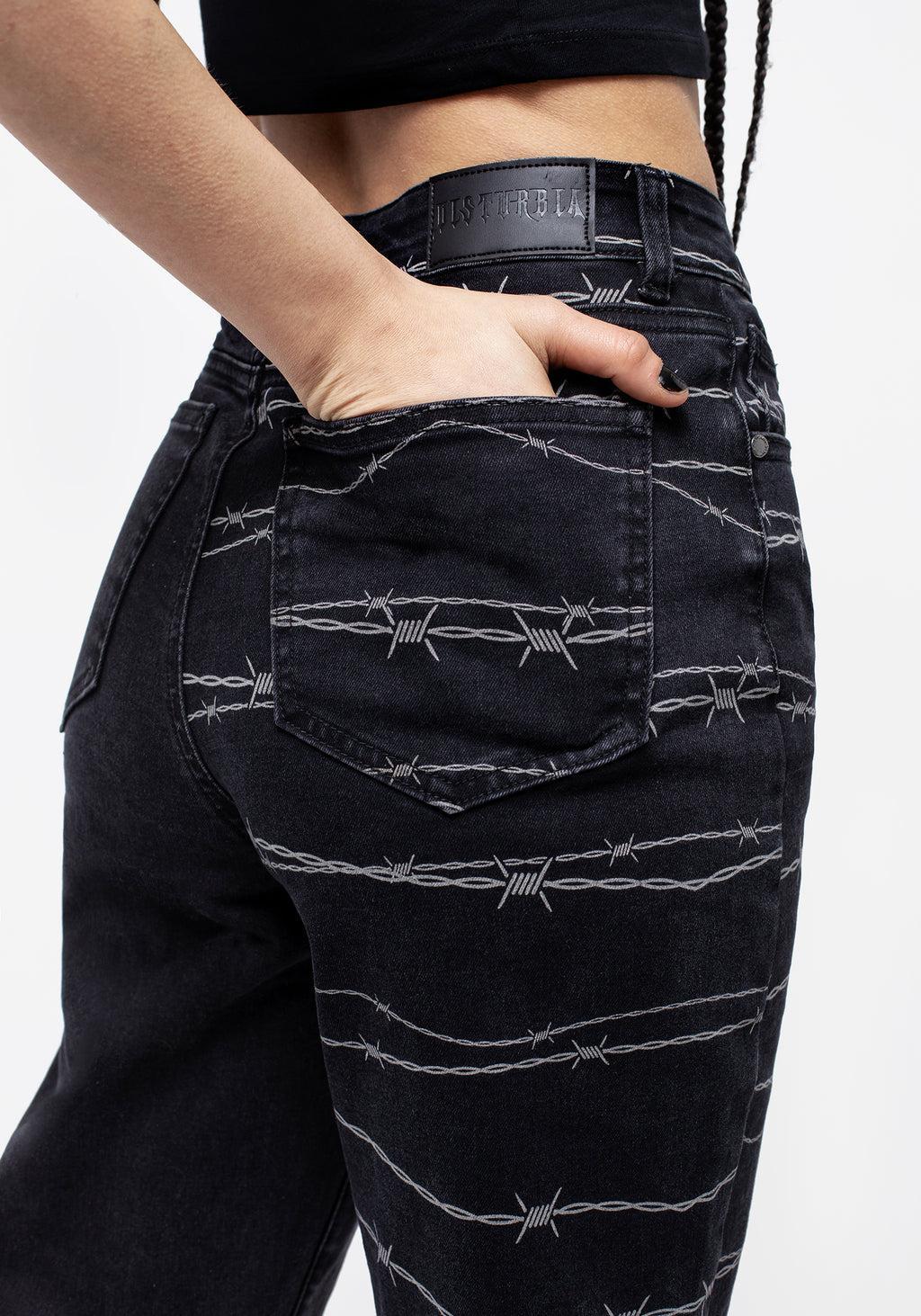 Barbed Wire Spliced Mom Jeans Product Image