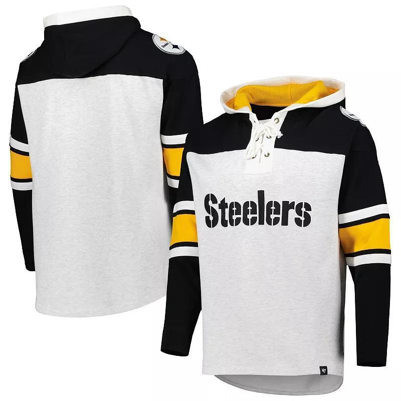 Mens 47 Pittsburgh Steelers Heather Gray Gridiron Lace-Up Pullover Hoodie Product Image