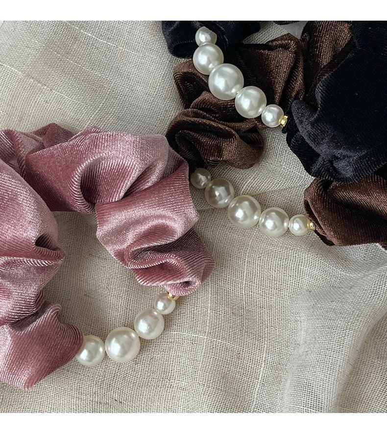 Faux Pearl Velvet Scrunchie Product Image