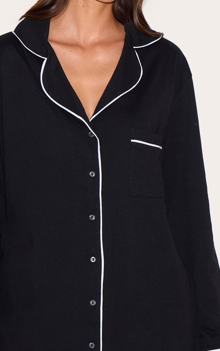 Black Jersey Piping Detail Long Sleeve Nightdress Product Image
