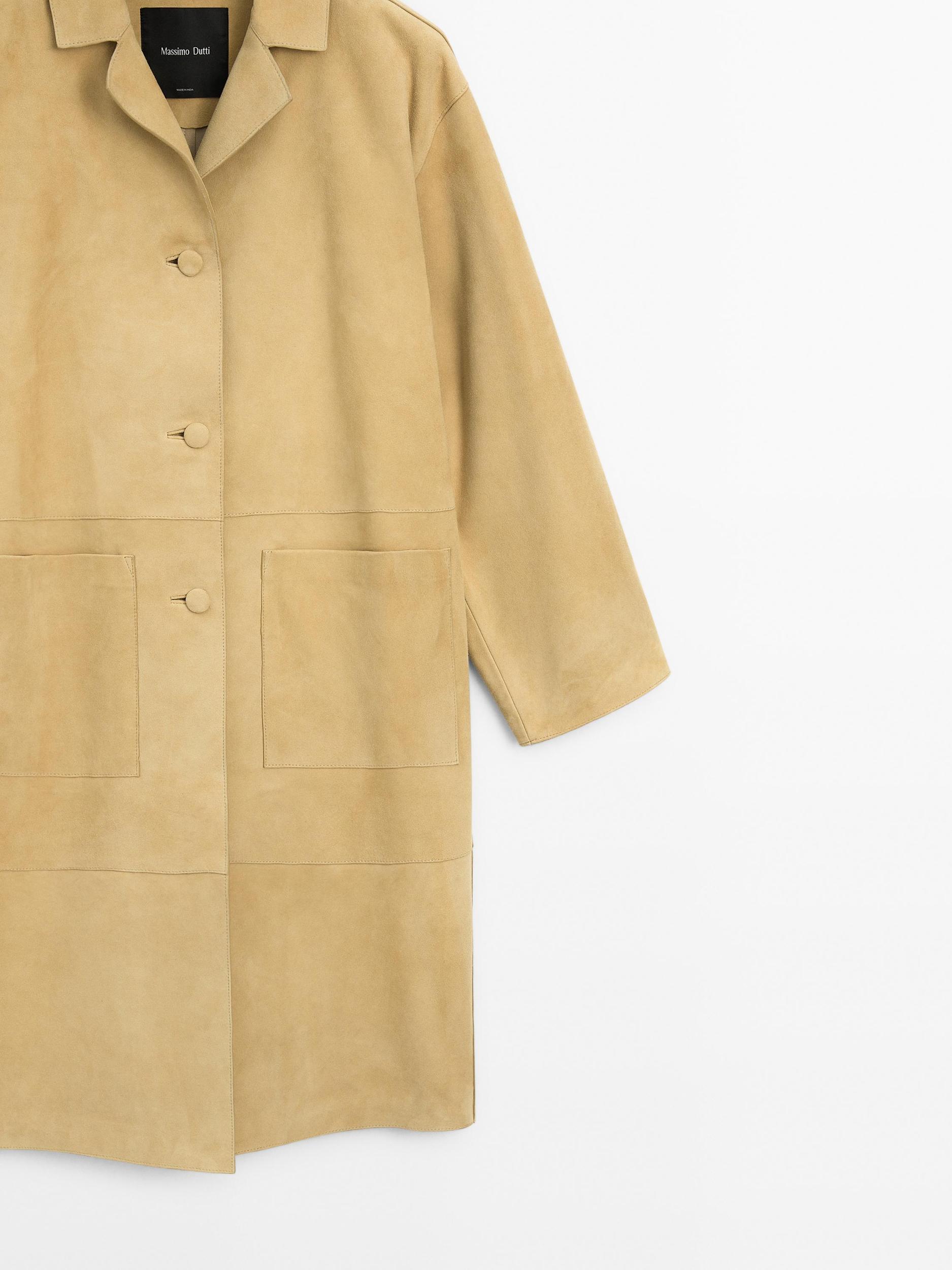 Long suede leather coat Product Image