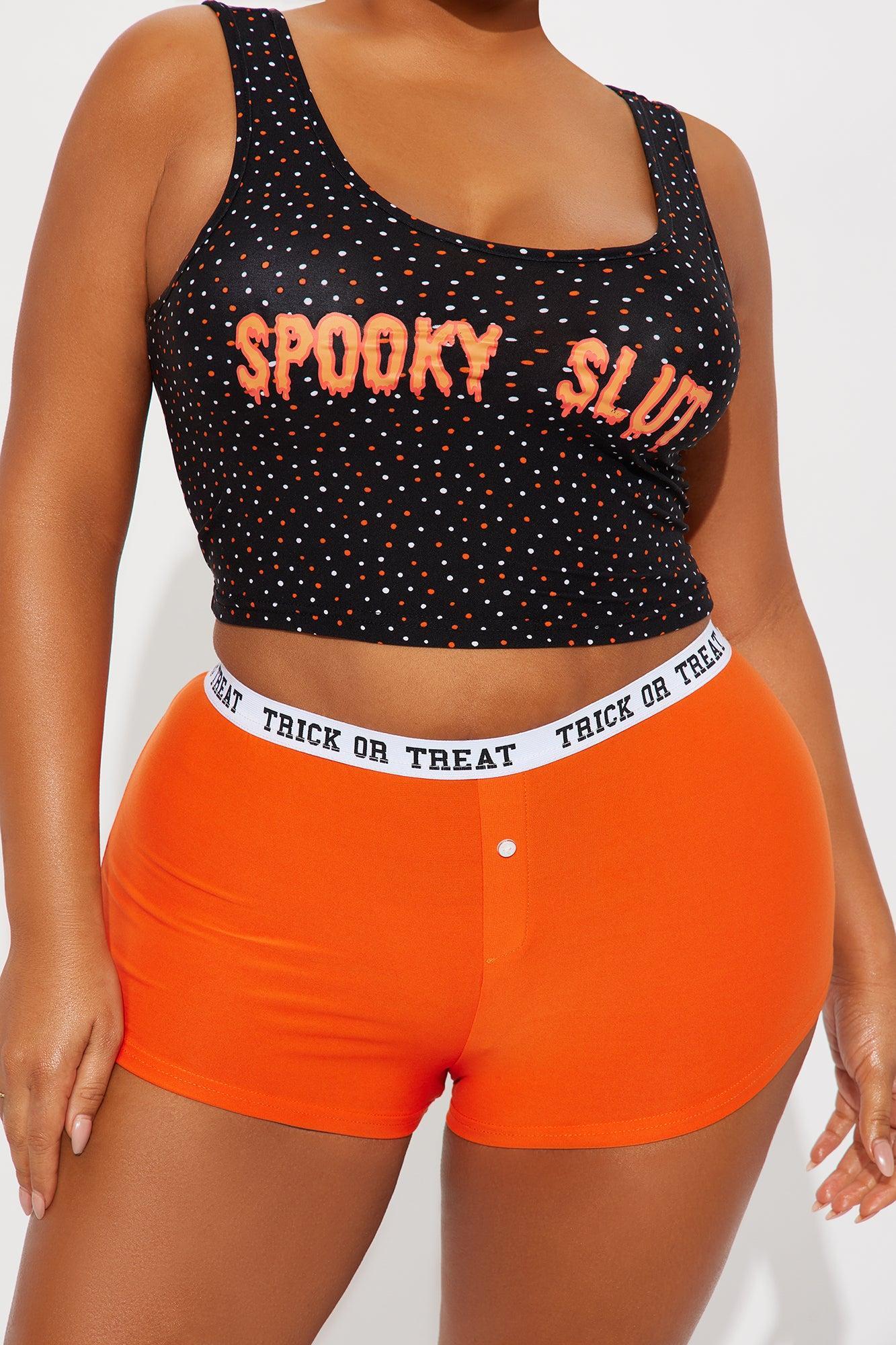 Spooky Slut Halloween PJ Short Set - Black/Orange Female Product Image