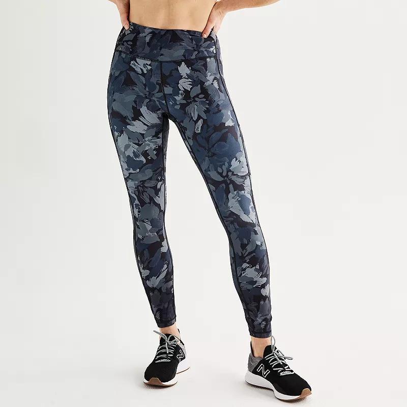 Womens Tek Gear Ultrastretch High-Waisted Side Pocket 7/8 Leggings Blue Foliage Product Image