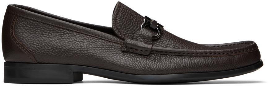 FERRAGAMO Brown Gancini Ornament Loafers In Hickory Product Image