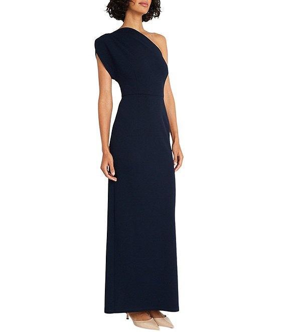 Maggy London One Shoulder Tulip Sleeve Crepe Column Gown Product Image