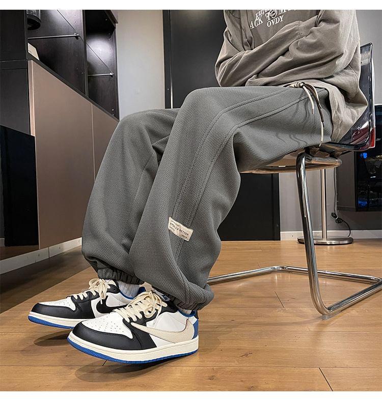 Drawstring Waist Plain Applique Straight Leg Sweatpants Product Image