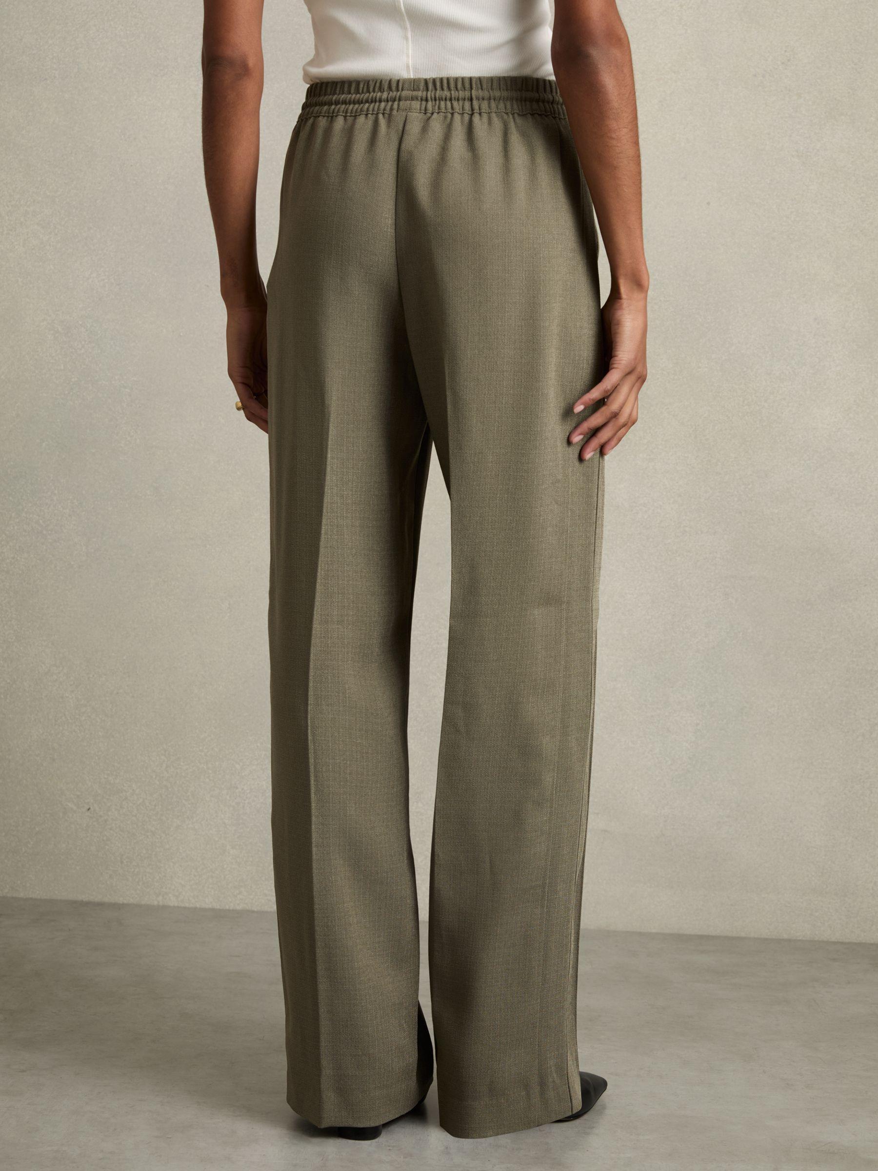 Petite Wide-Leg Drawstring Trousers in Khaki Product Image