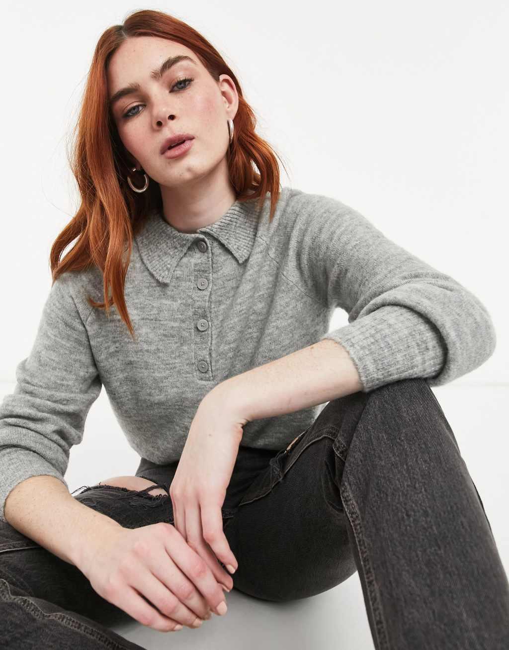 Only knitted polo sweater Product Image