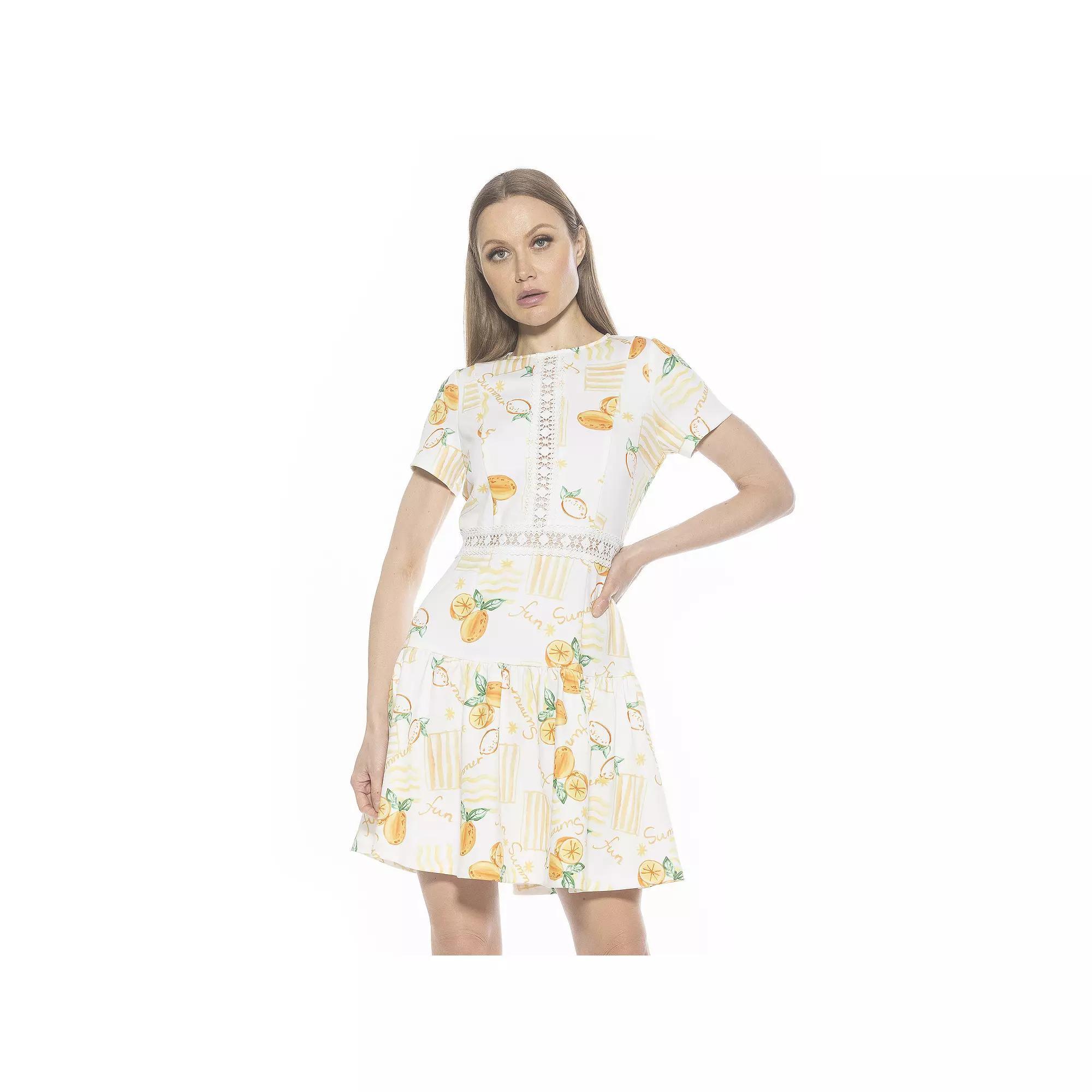 Women's ALEXIA ADMOR Alexa Lace Trim Floral Print Mini Dress, Size: 10, Lemoncello Product Image