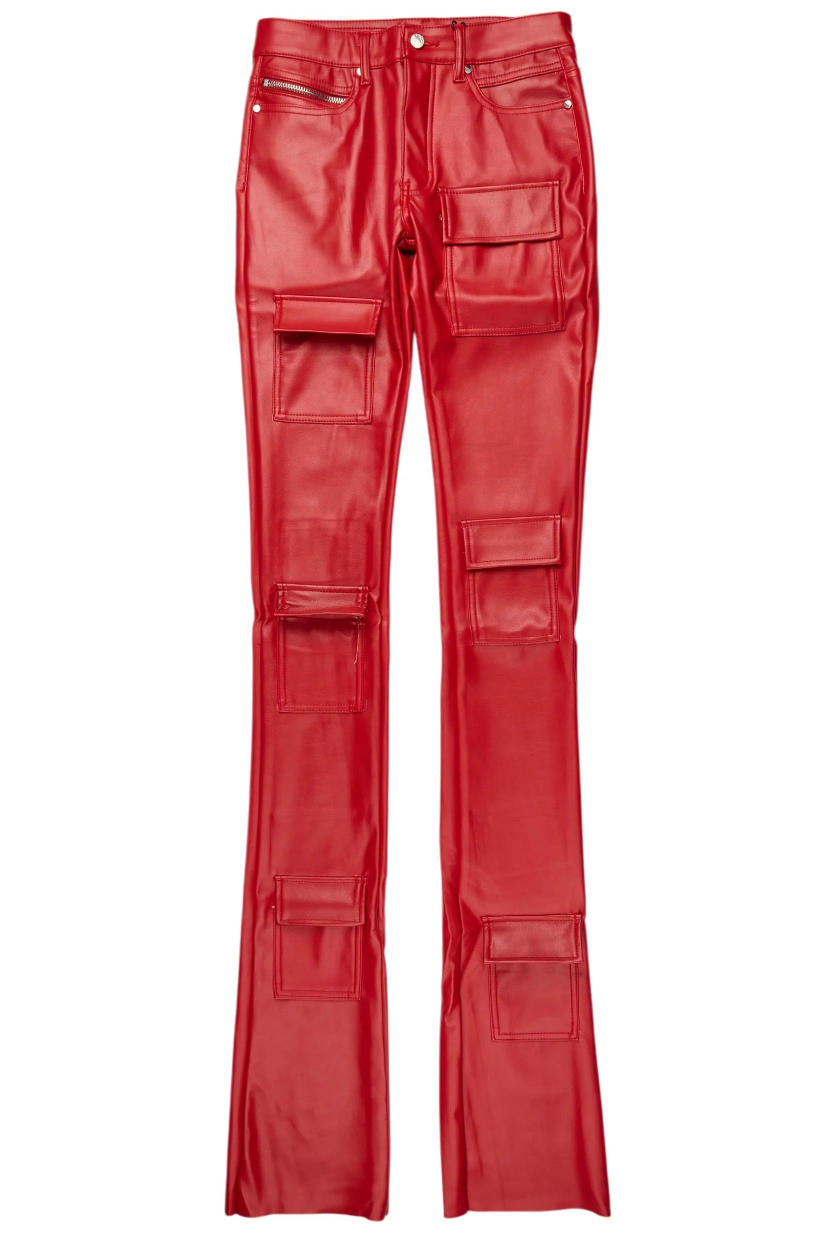 Petrus Red PU Stacked Flare Leather Jean Male Product Image
