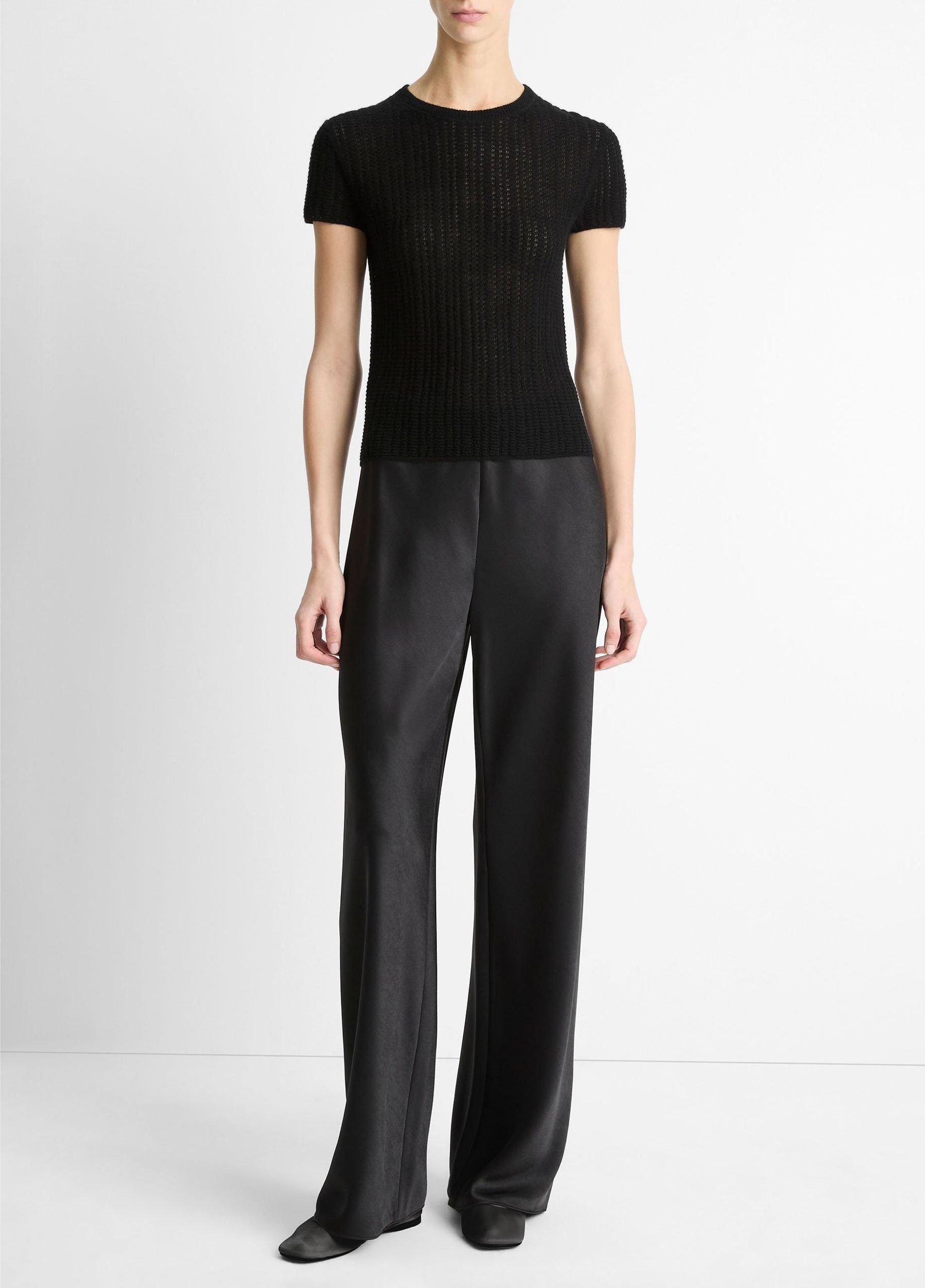 Waffle-Knit Cashmere-Silk Short-Sleeve Sweater Product Image