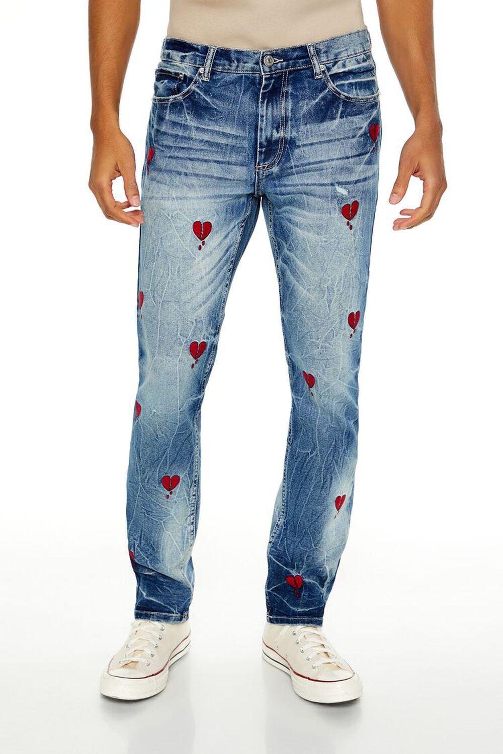 Broken Heart Slim-Fit Jeans | Forever 21 Product Image